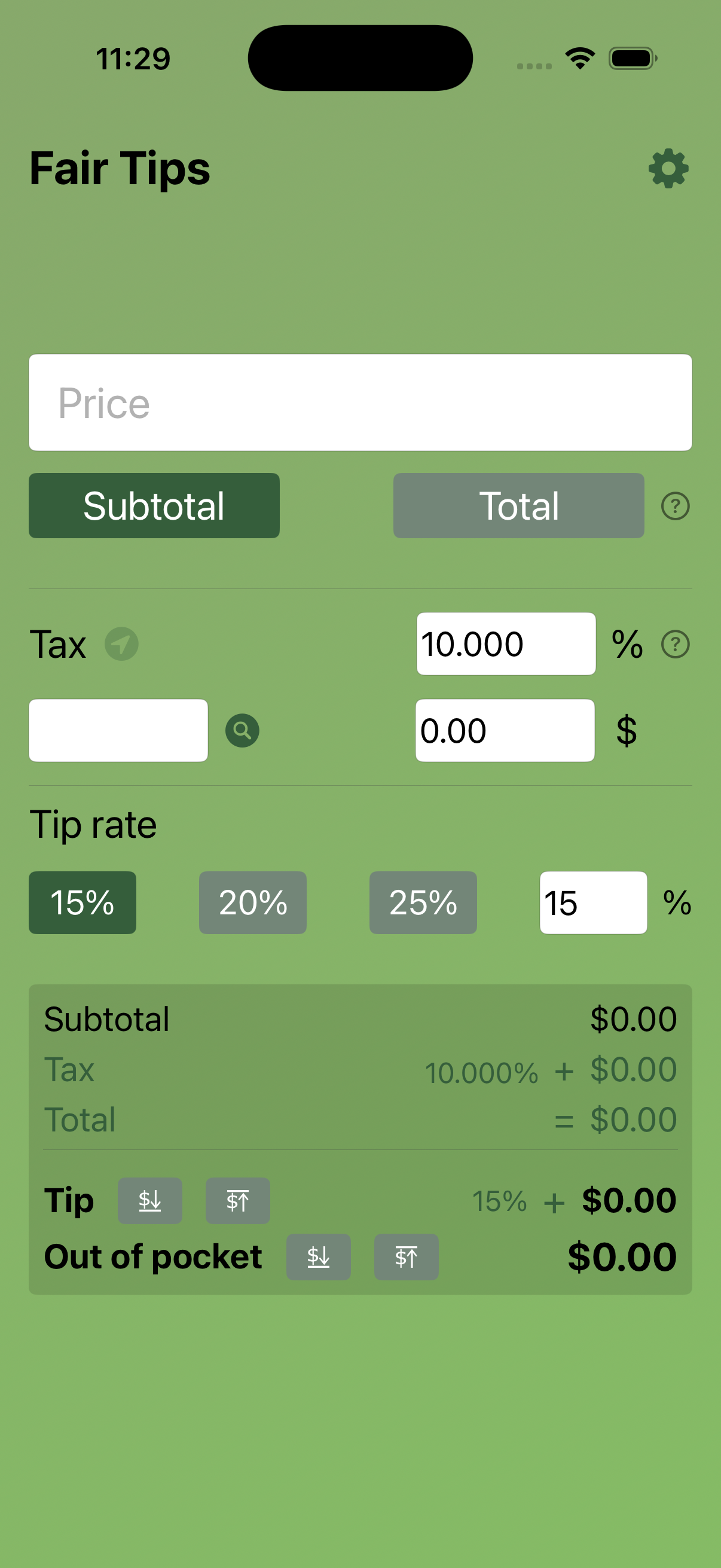 Fair Tips full app view